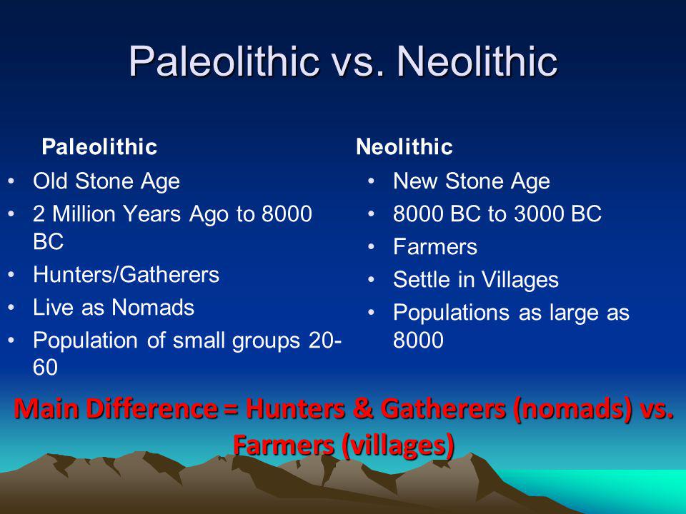 A comparison of the life of people during the paleolithic and neolithic period